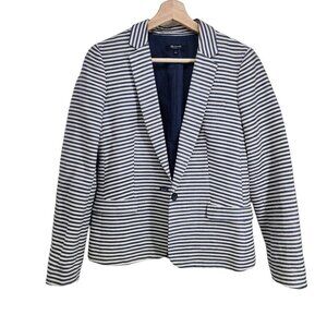 Madewell Stiped Blue Off White Linen Blend Blazer Women's Size 2‎